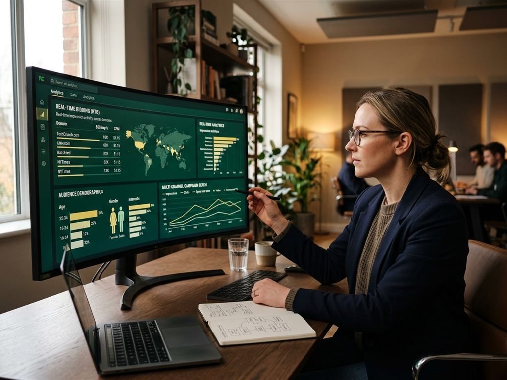 Digital media buyer monitoring automated DSP programmatic ad placement analytics