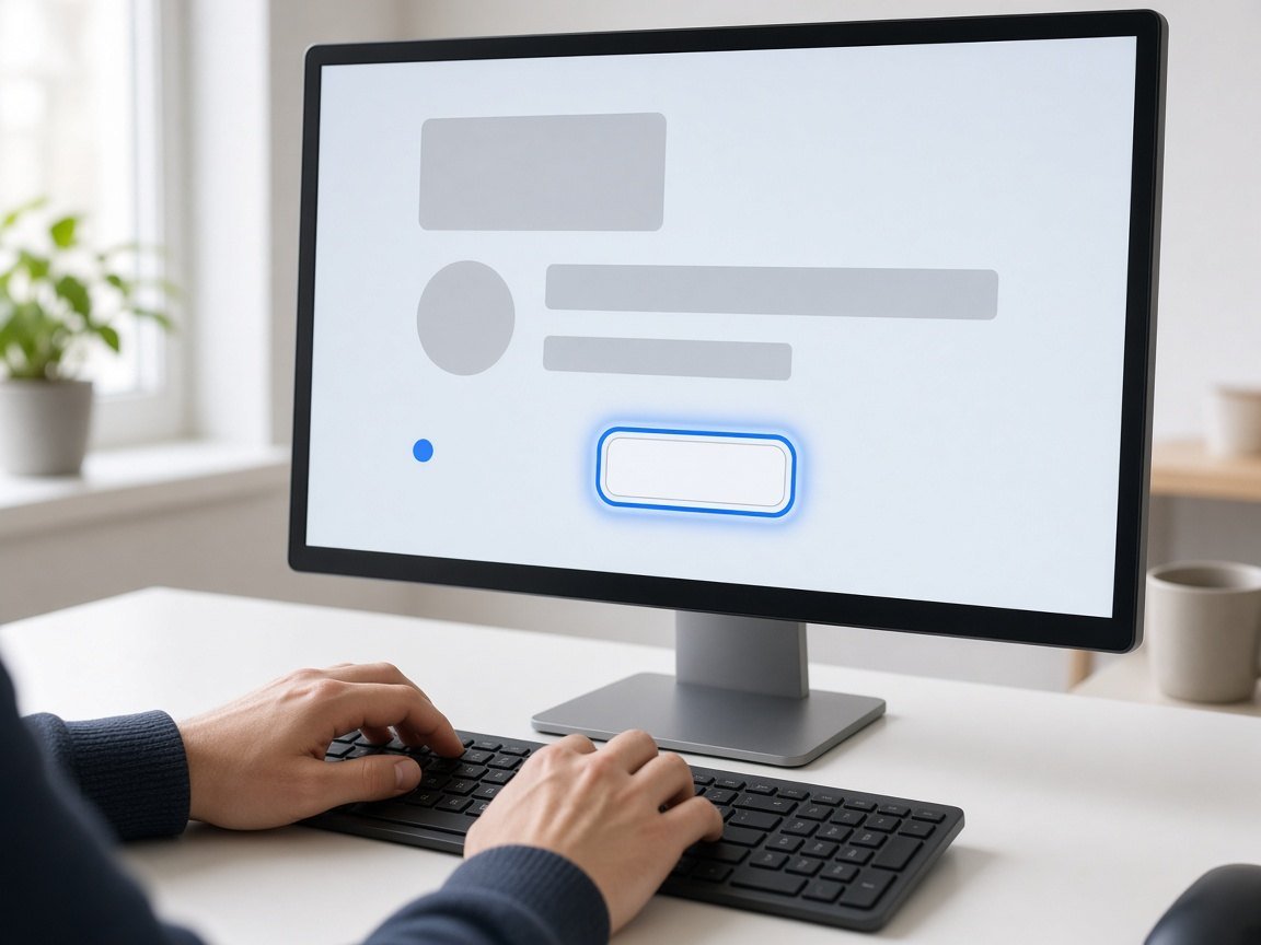 Hands using a keyboard to move a focus outline on a screen