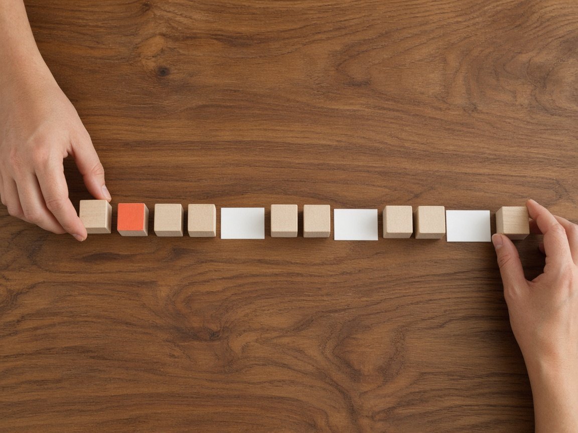Hands arranging blank blocks into a sequence