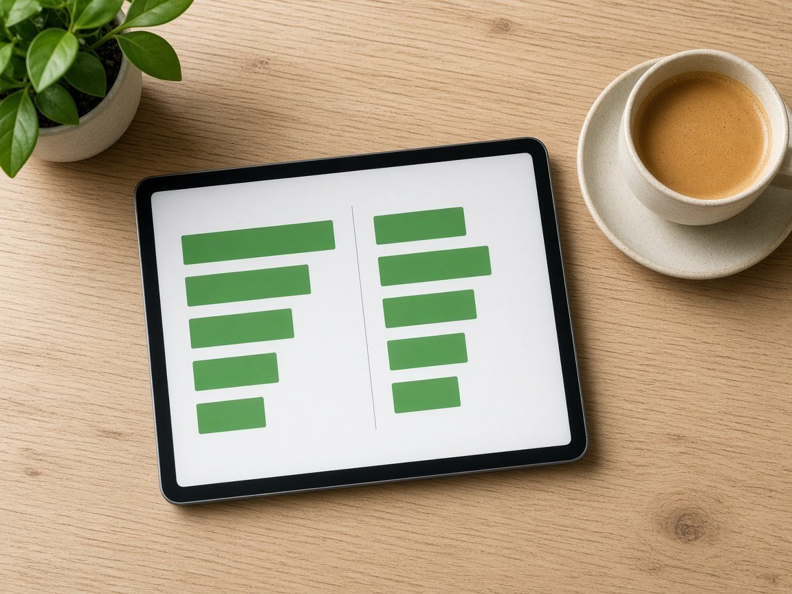 Tablet on a wood table showing a simple bar comparison