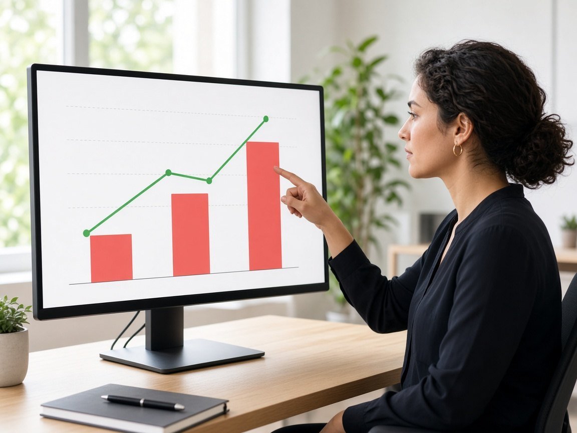 Specialist pointing at a monitor with a simple campaign chart