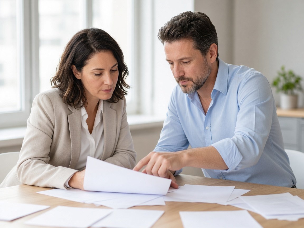 Two colleagues reviewing blank pages together